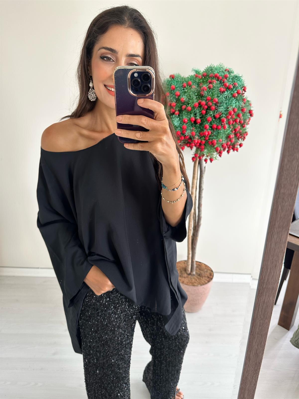 By_Que Shine siyah tunik 