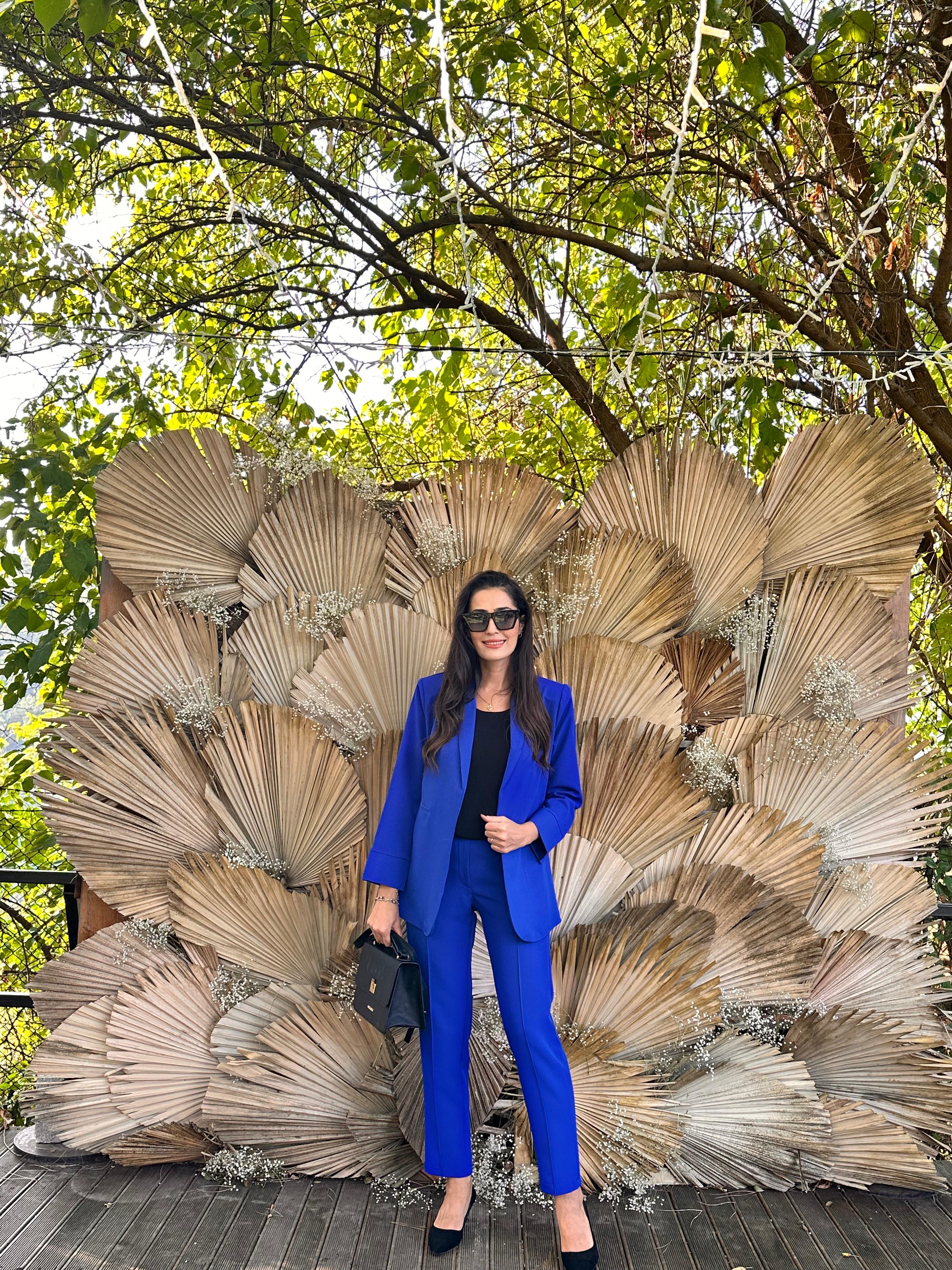 By_Que Ceketli  Takım Saks mavi