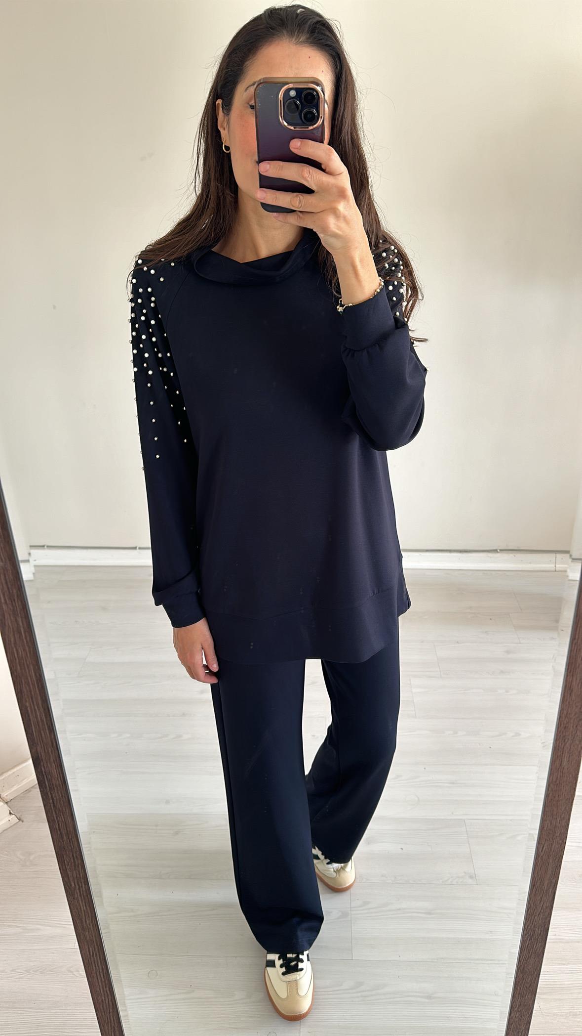 By_Que Silva taşlı  Takım lacivert