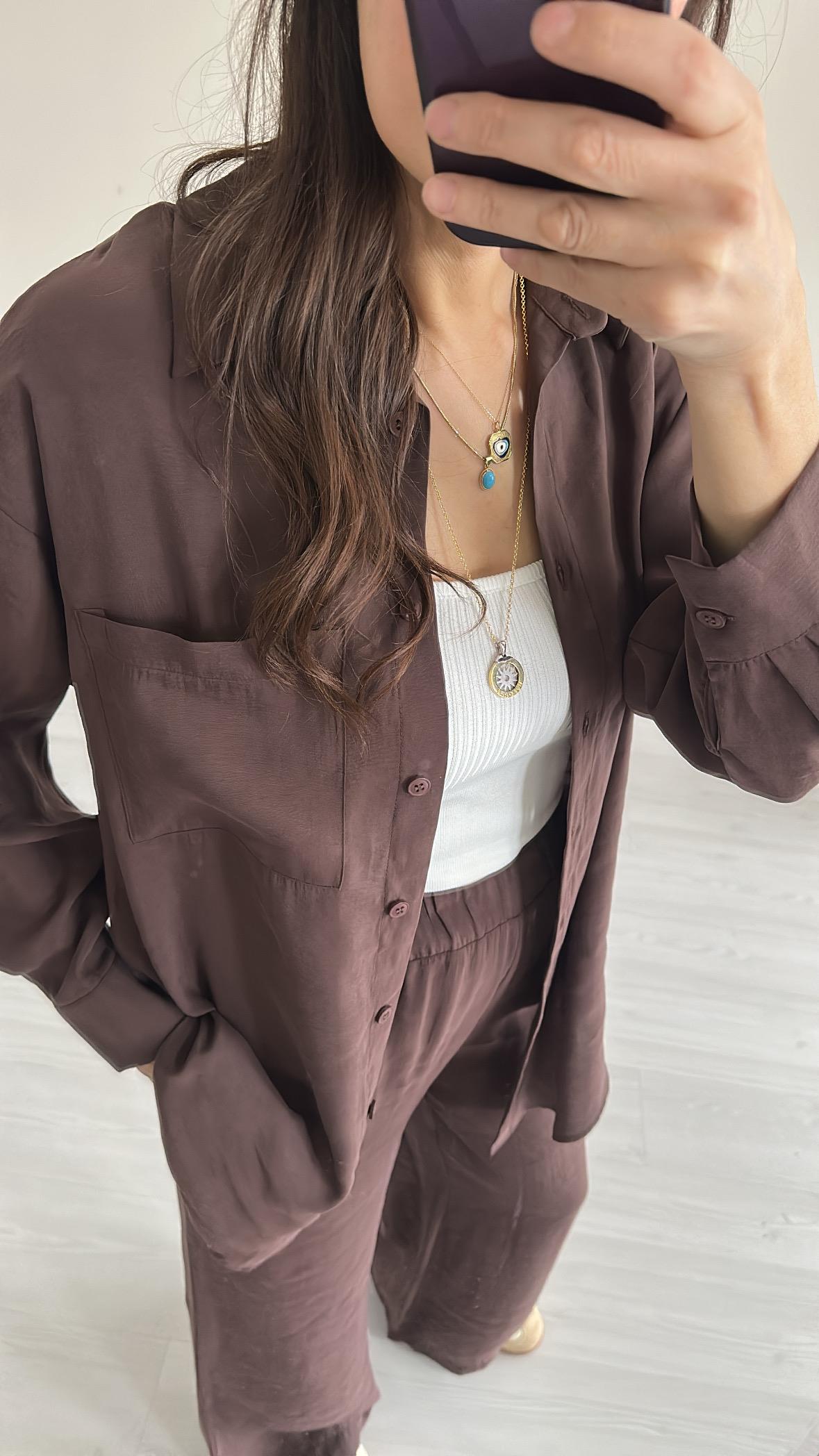 Honey Kahve Gömlek Takım