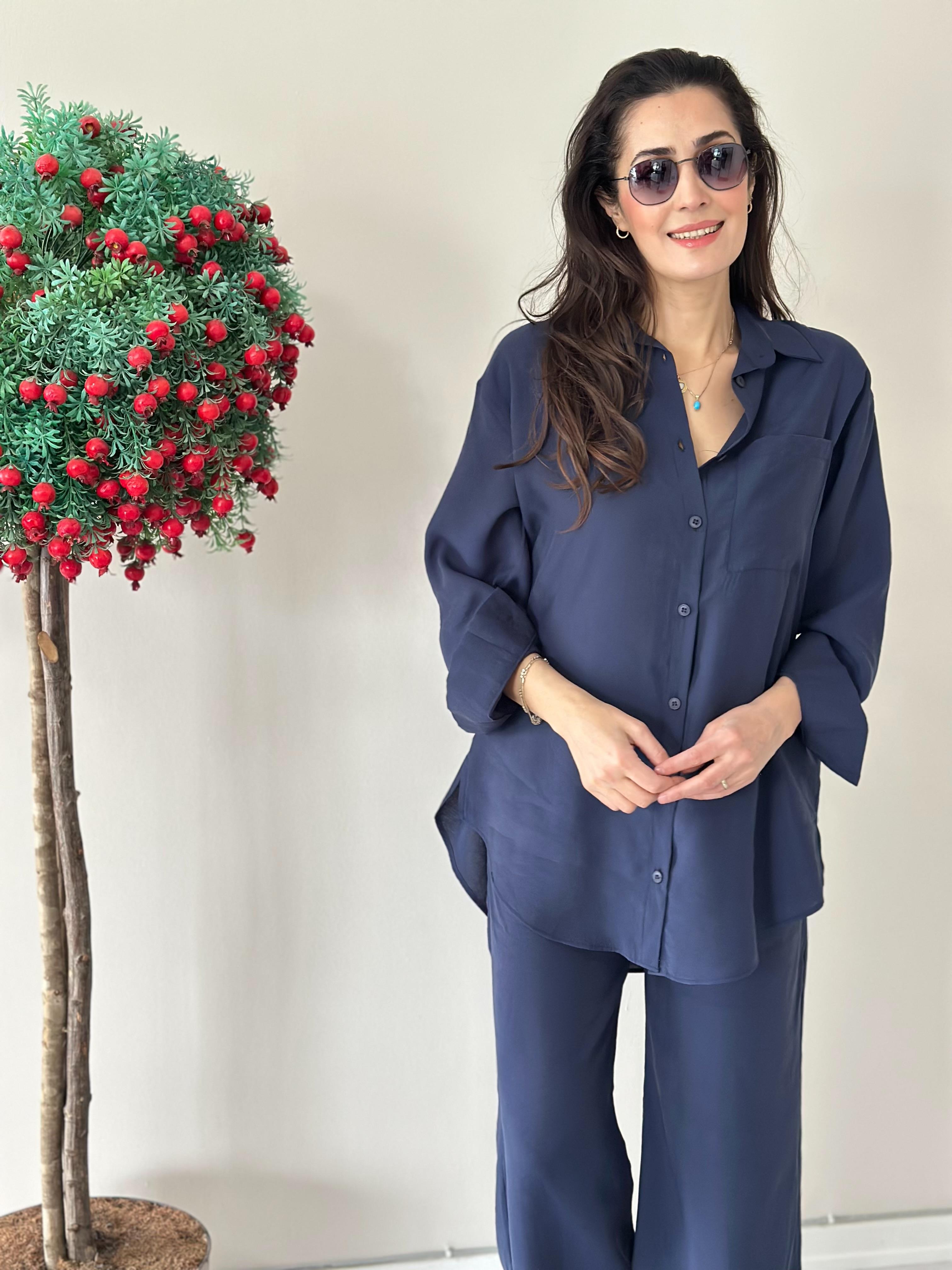 Honey Lacivert  Gömlek Takım