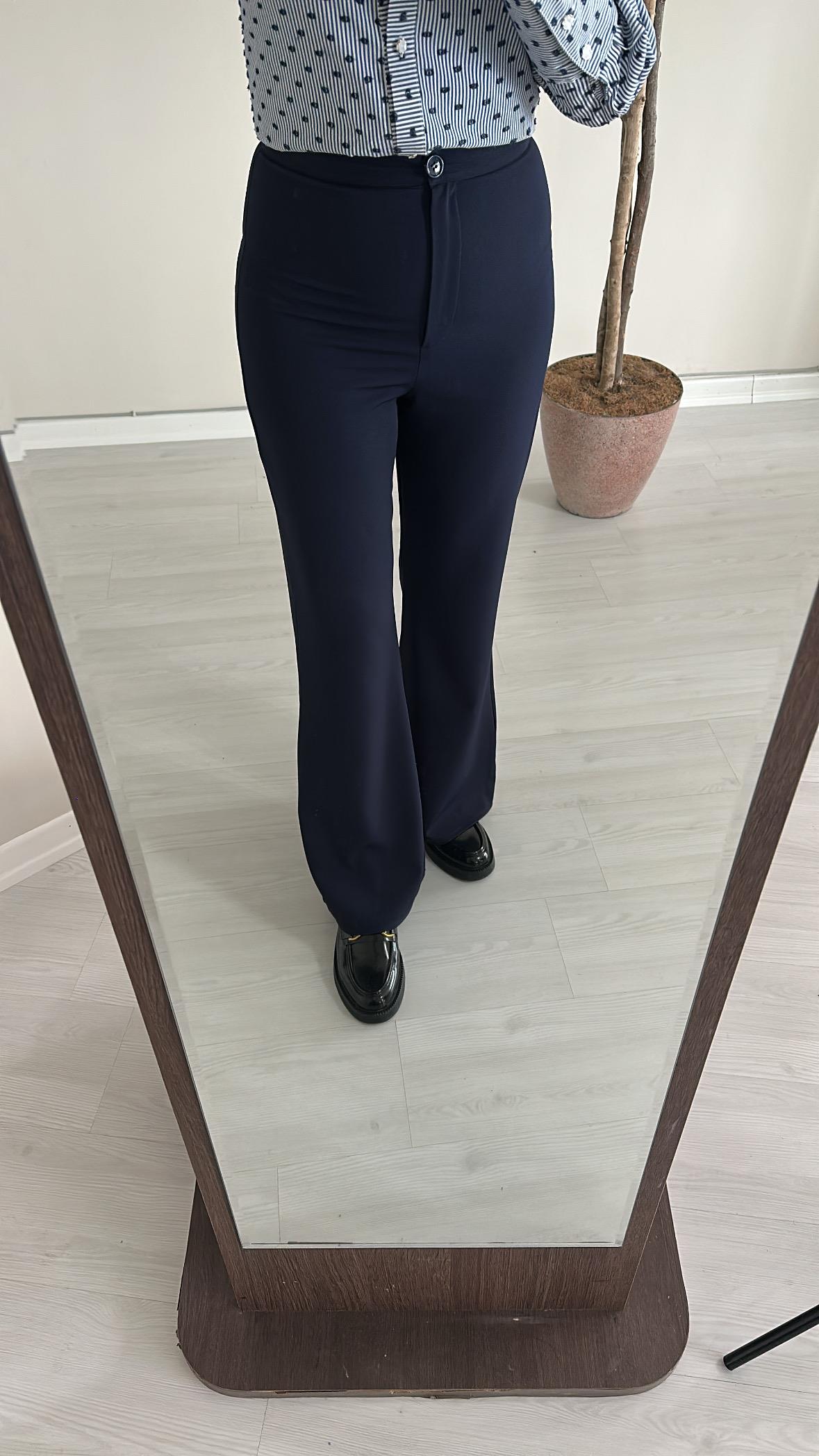 İspanyol paça kemerli  Pantalon lacivert