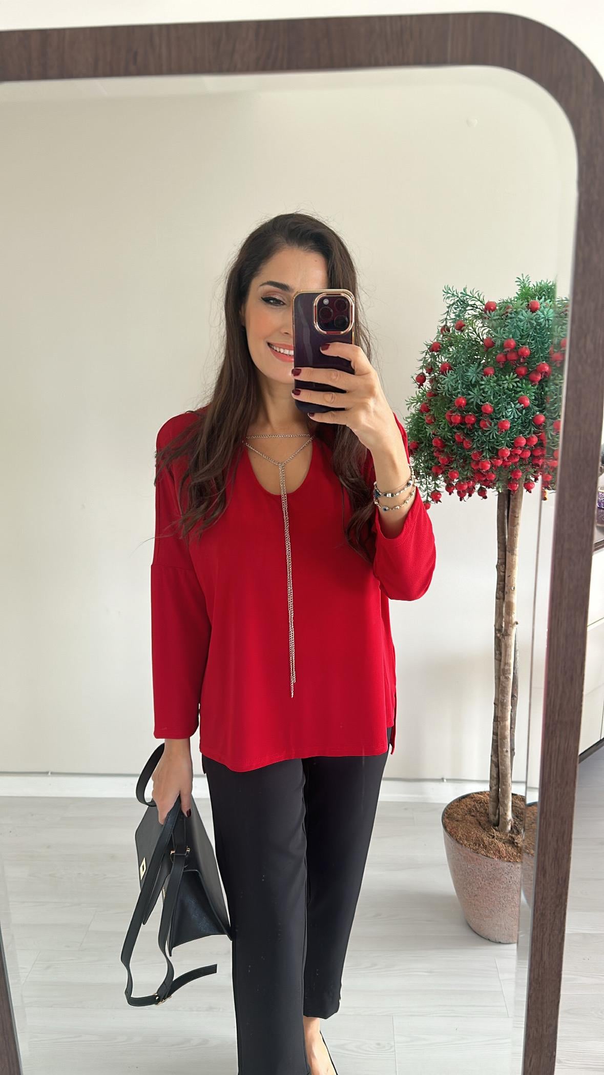 Kırmızı Colmar  Yaka Detaylı Tunik