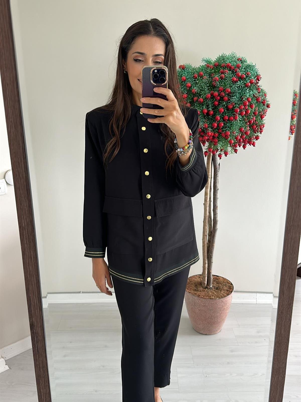 Siyah Gold Bomber Ceket