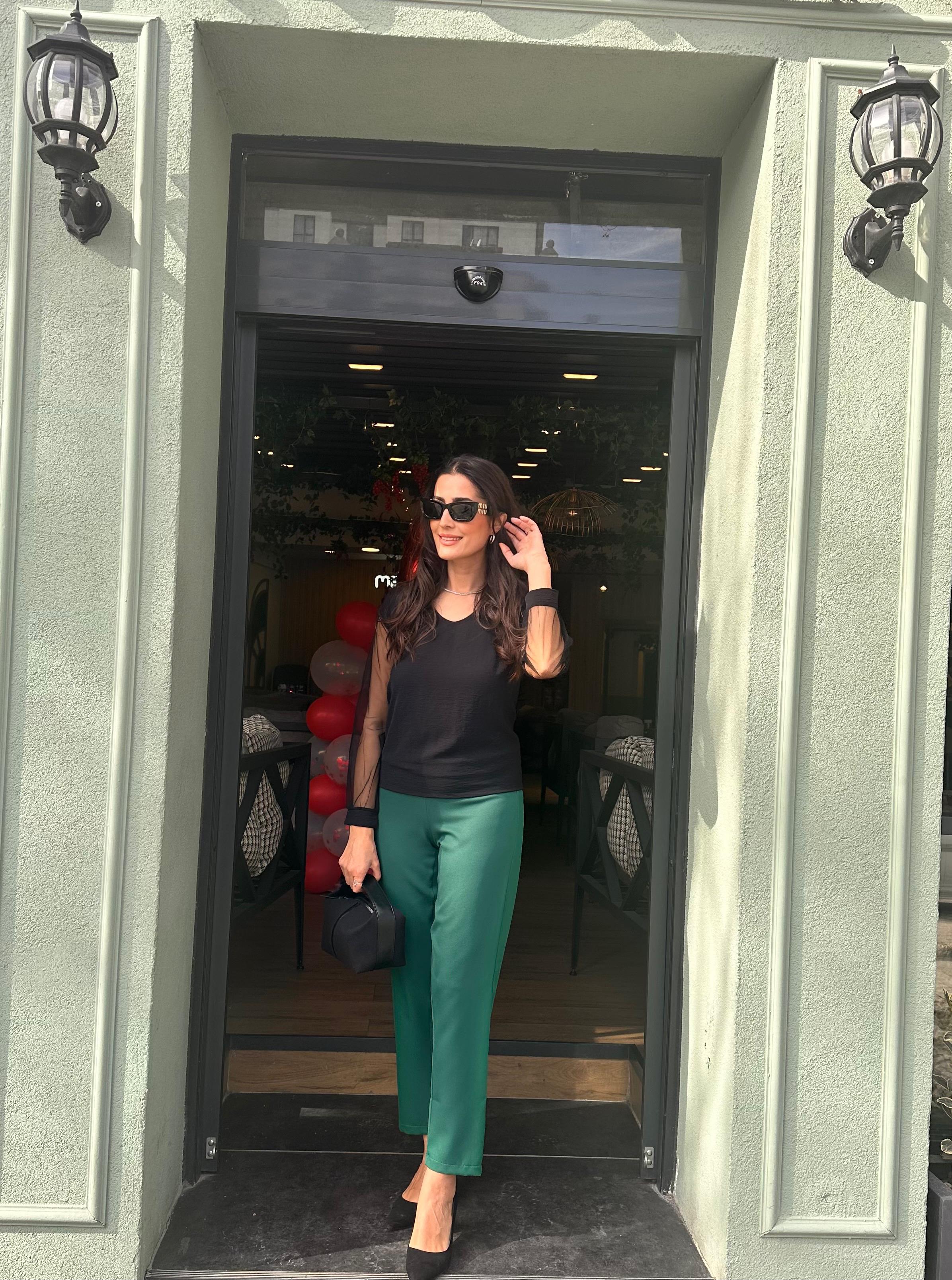 Yeşil double krep dar paça  Pantalon