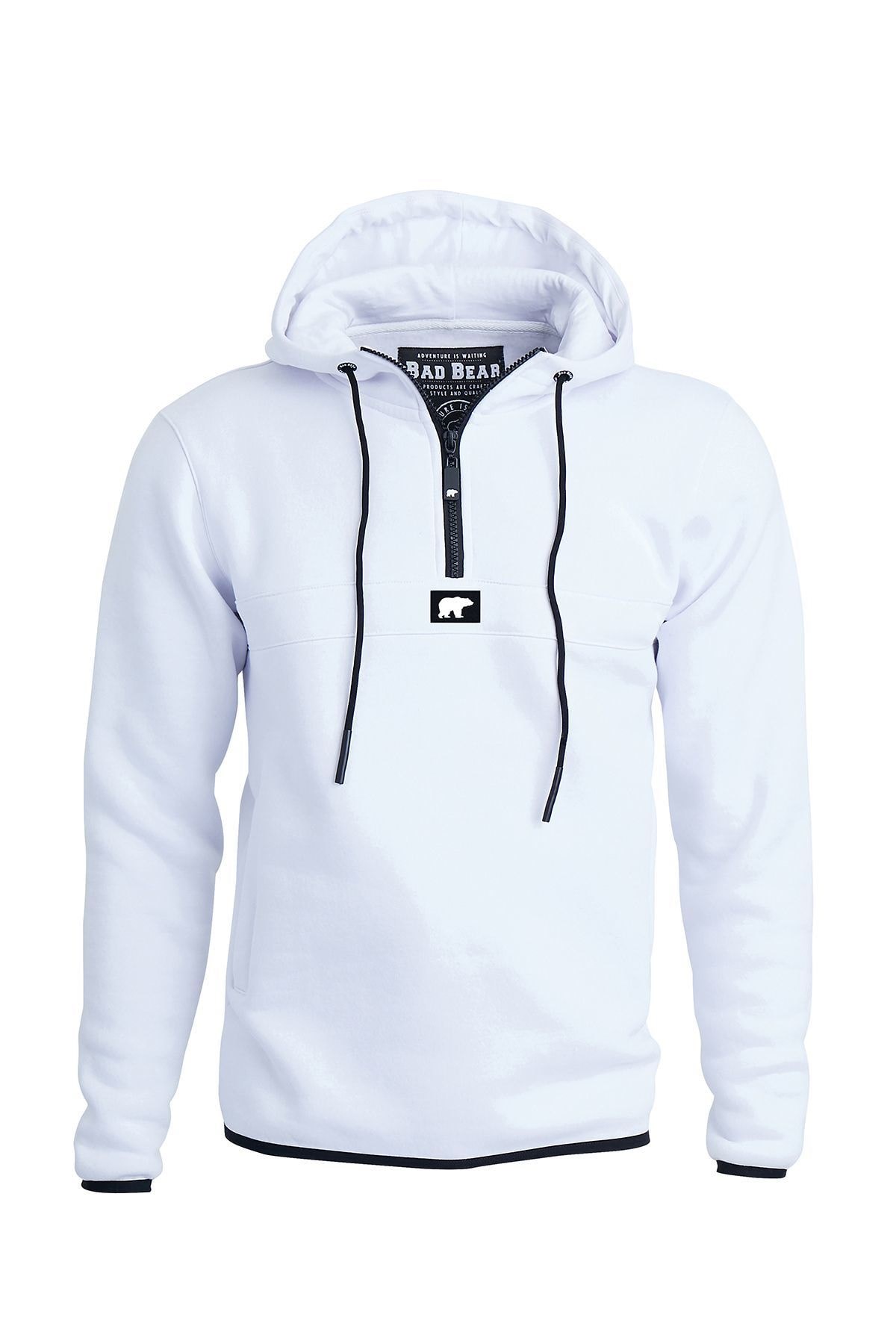 Bad Bear Defence Half-Zip Hoodie Erkek Sweatshirt 19.02.27.027WHITE