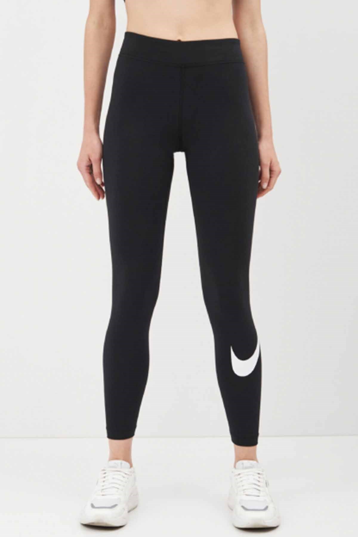 NIKETaytNike Sportswear Essential Mid-Rise Swoosh Leggings Kadın Tayt CZ8530-010-Siyah