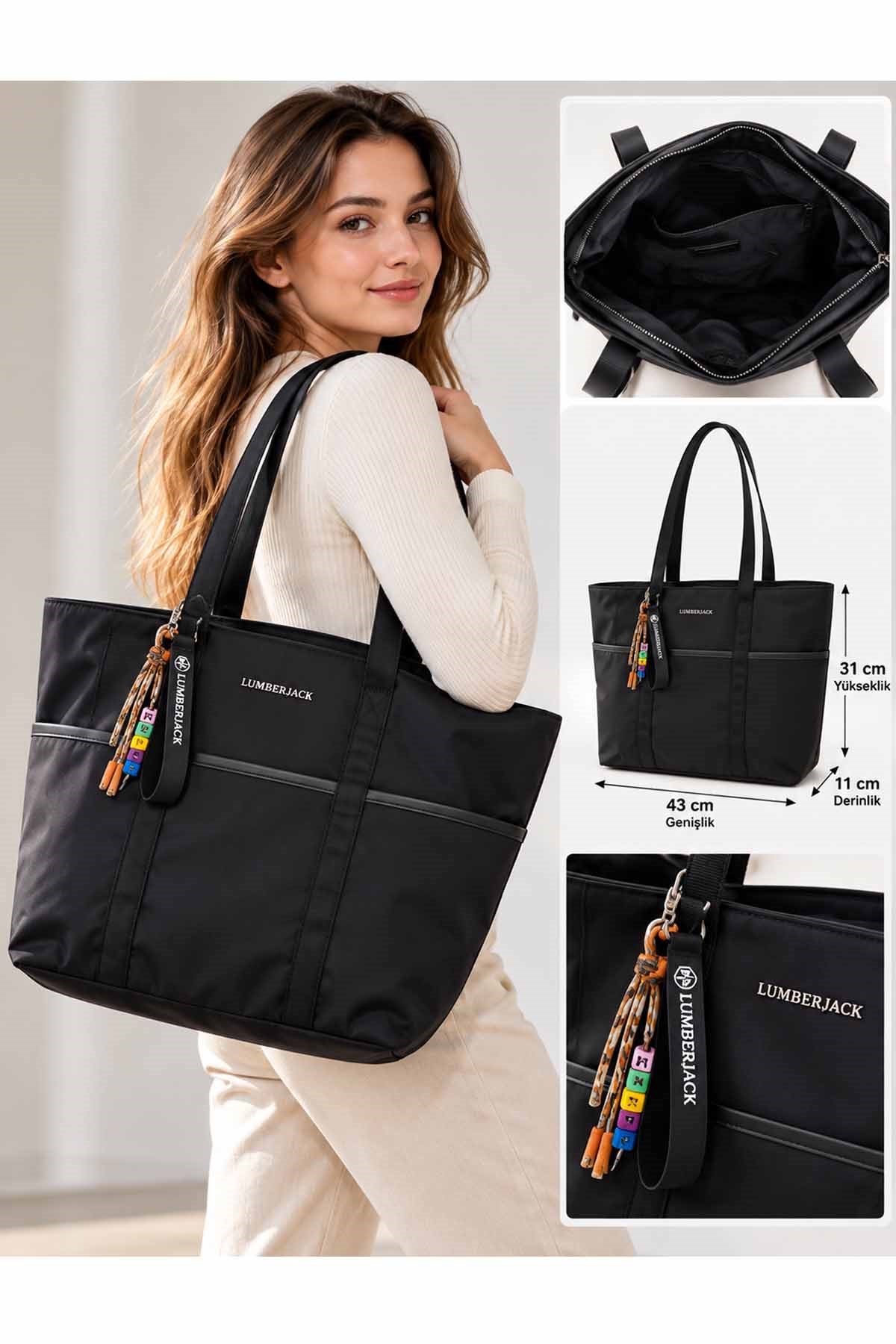 LUMBERJACKOmuz ÇantasıLumberjack  TEX SERI SHOPPER 6PR SIYAH Kadın Omuz Çantası 102709985Siyah