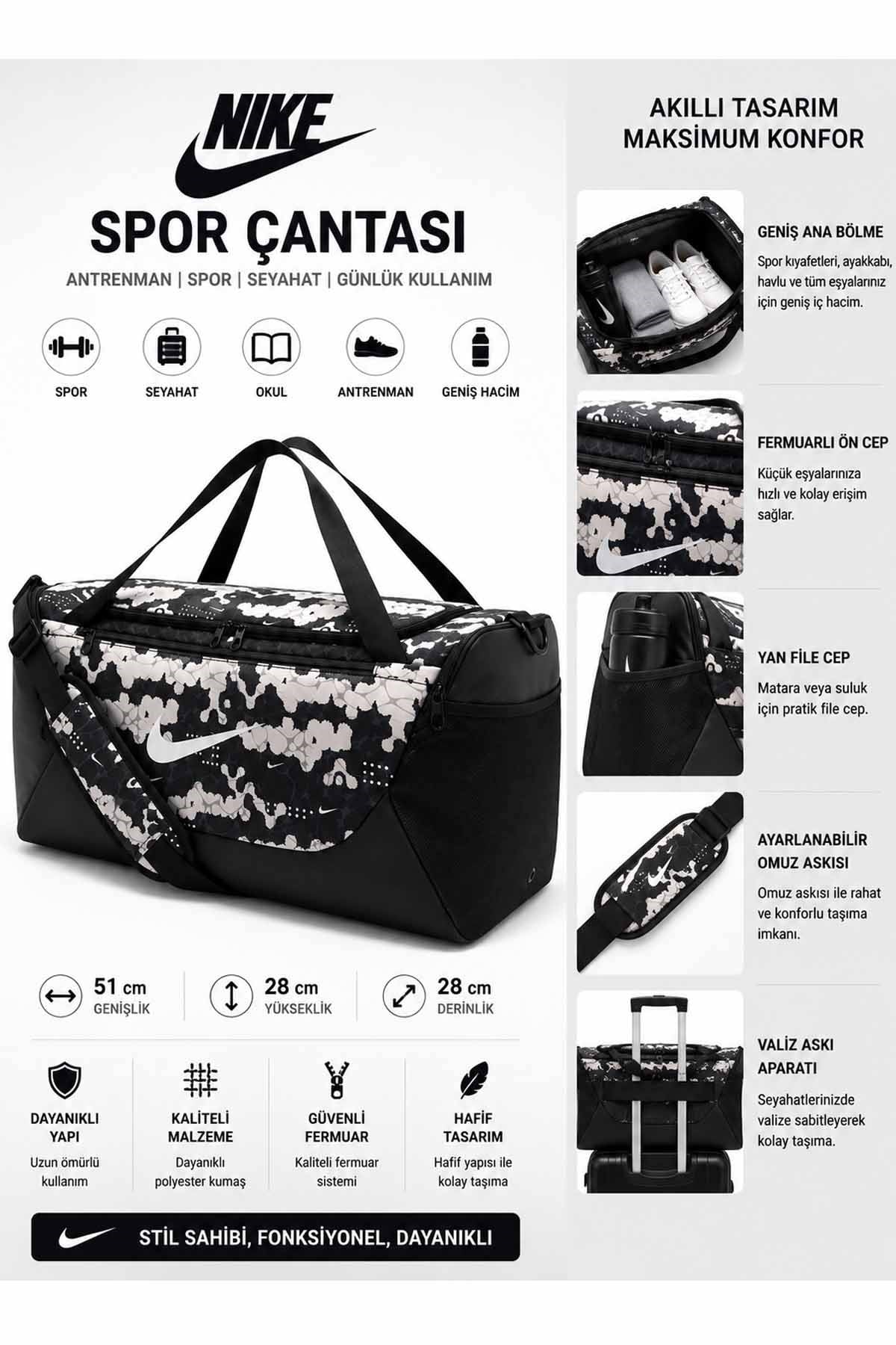 NIKESpor ve Seyehat ÇantasıNike NK BRSLA S DUFF  X AOP SU26 Unisex Spor ve Seyehat Çantası IH7970-103SIYAH
