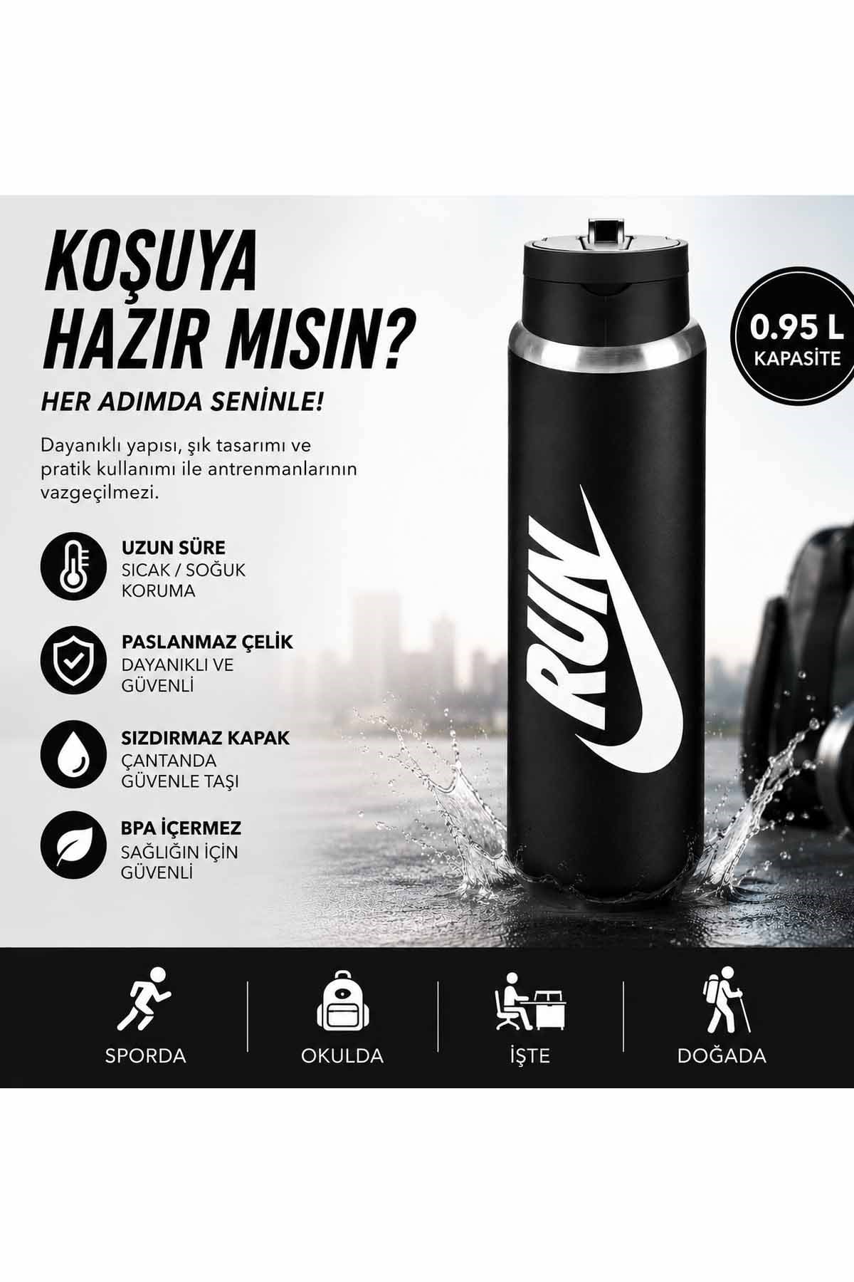 NIKESulukNike SS RECHARGE STRAW BOTTLE 32 OZ GRAPHIC RFSH Unisex Suluk N.101.3814.044.32Siyah