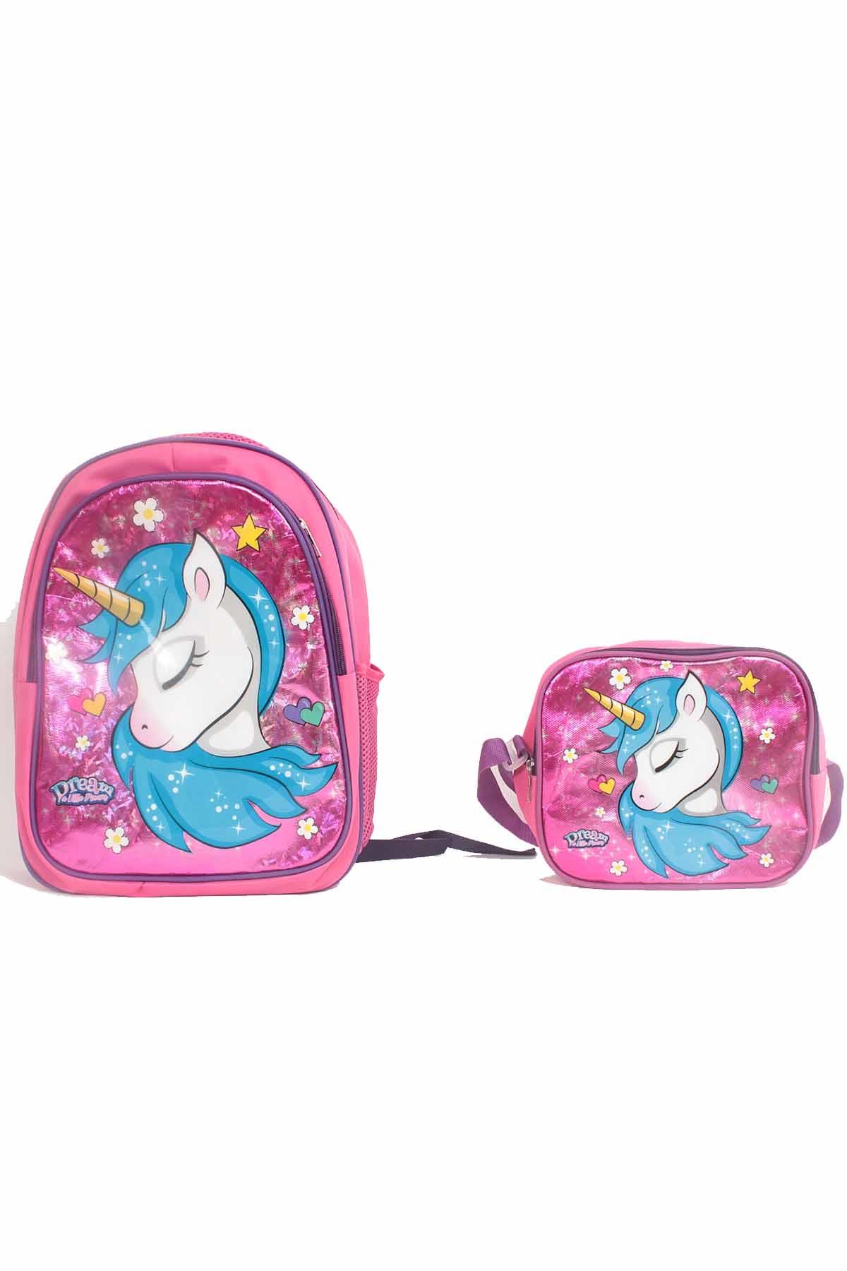 REKOR SPOROkul ÇantasıRS İlk Okul Çantası Beslenme Çantalı Holigram Baskı 41x15x14 Unisex Okul Çantası RS-0024Çok Renkli