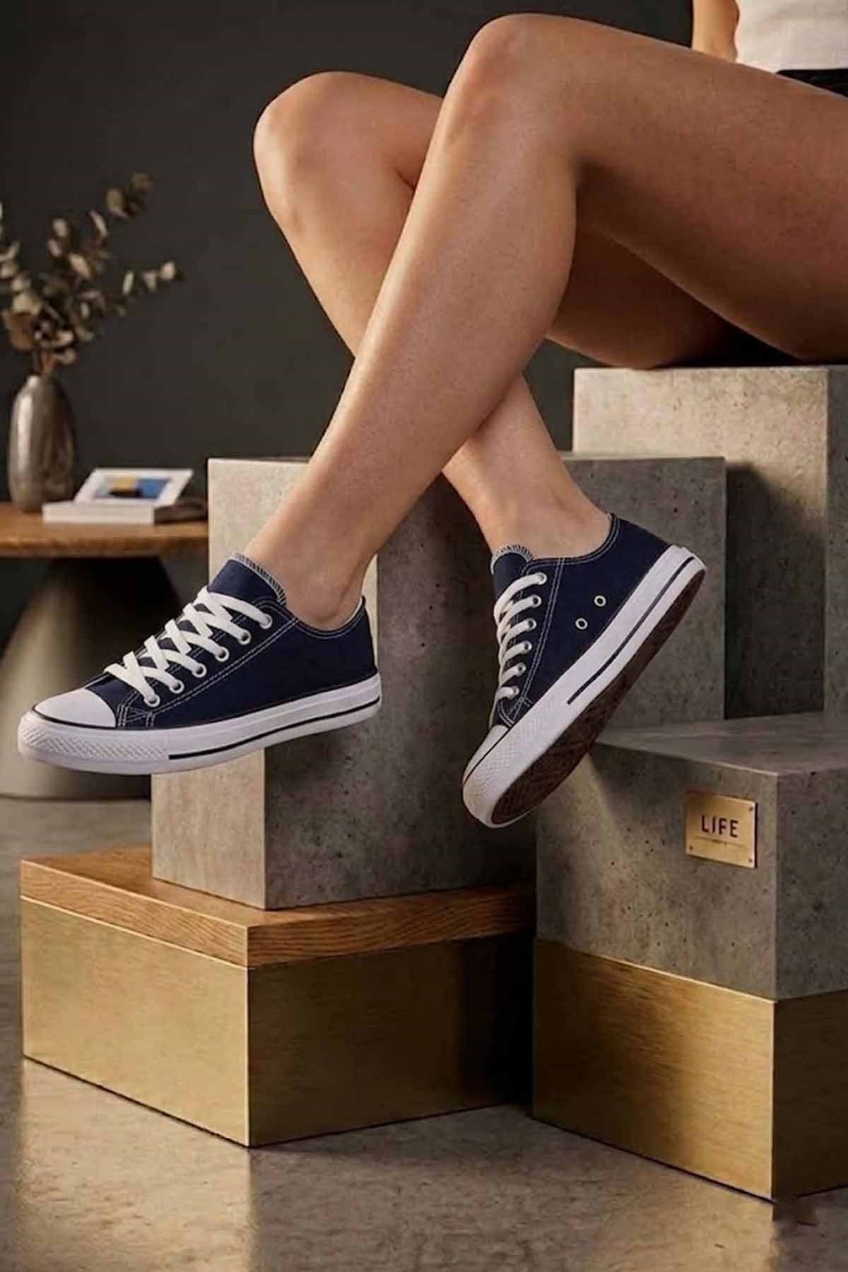 VYNORSneakerVynor Nomad Siyah Bağcıklı Kanvas Unisex Sneaker Ayakkabı VY-C1001Lacivert