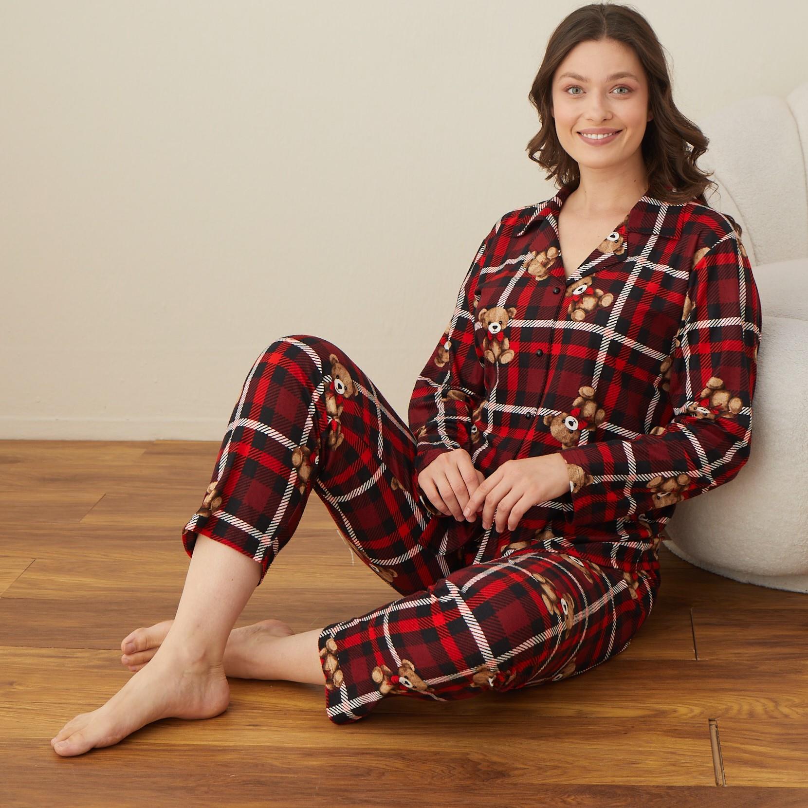 Boyraz Kadın Pijama Takım Ekose Desen