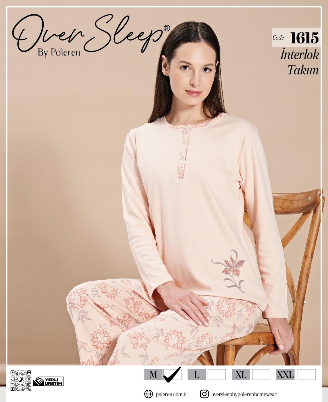 OVER SLEEP BAYAN POLEREN PUDRA RENK  PİJAMA TAKIM