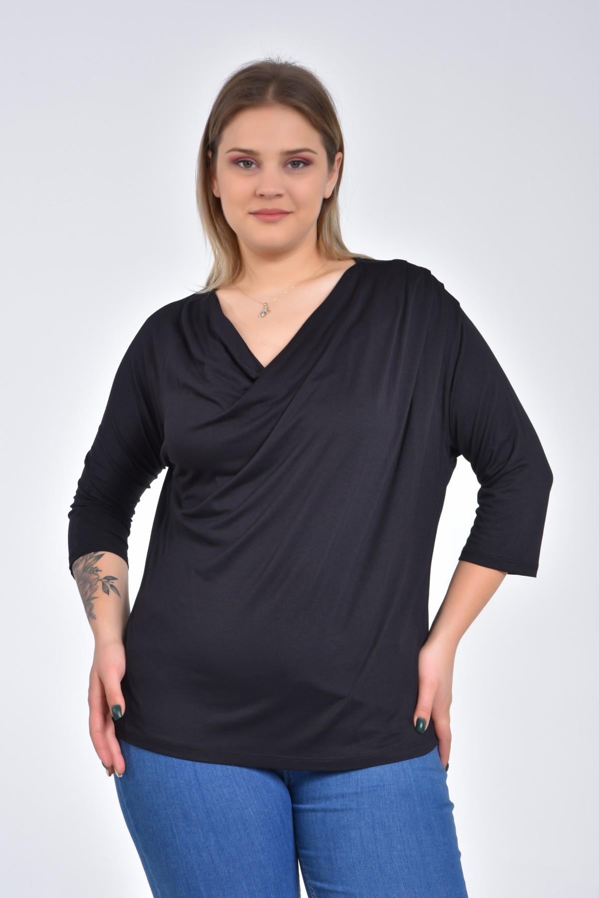 Büyük Beden Degaje Yaka Yarasa Kol Bluz - Büyük Beden Kadın Bluz ModelleriModacazibeBüyük Beden Degaje Yaka Yarasa Kol Bluz