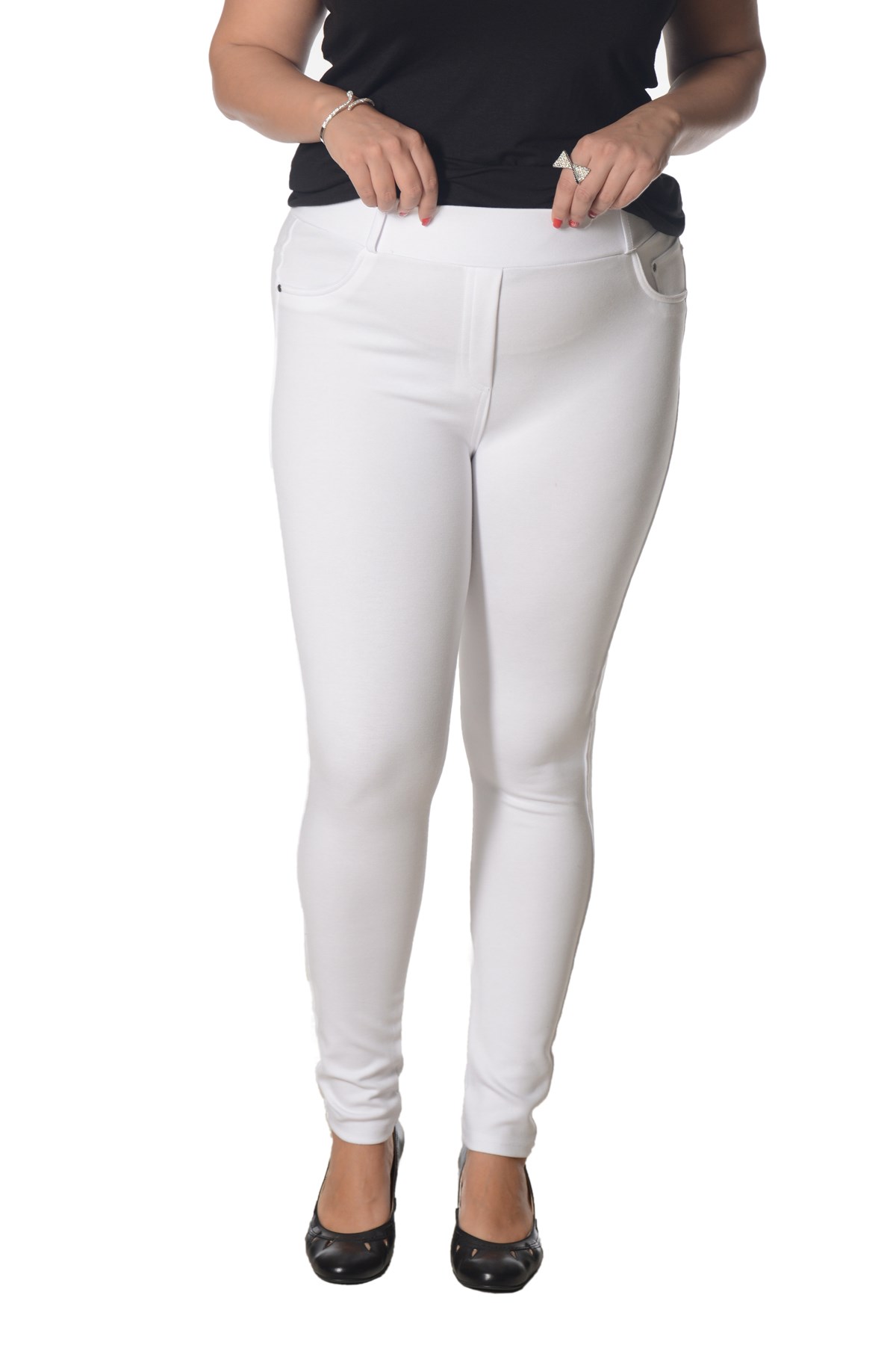 Büyük Beden Cepli Tayt Pantolon Beyaz - Büyük Beden Pantolon Modelleri