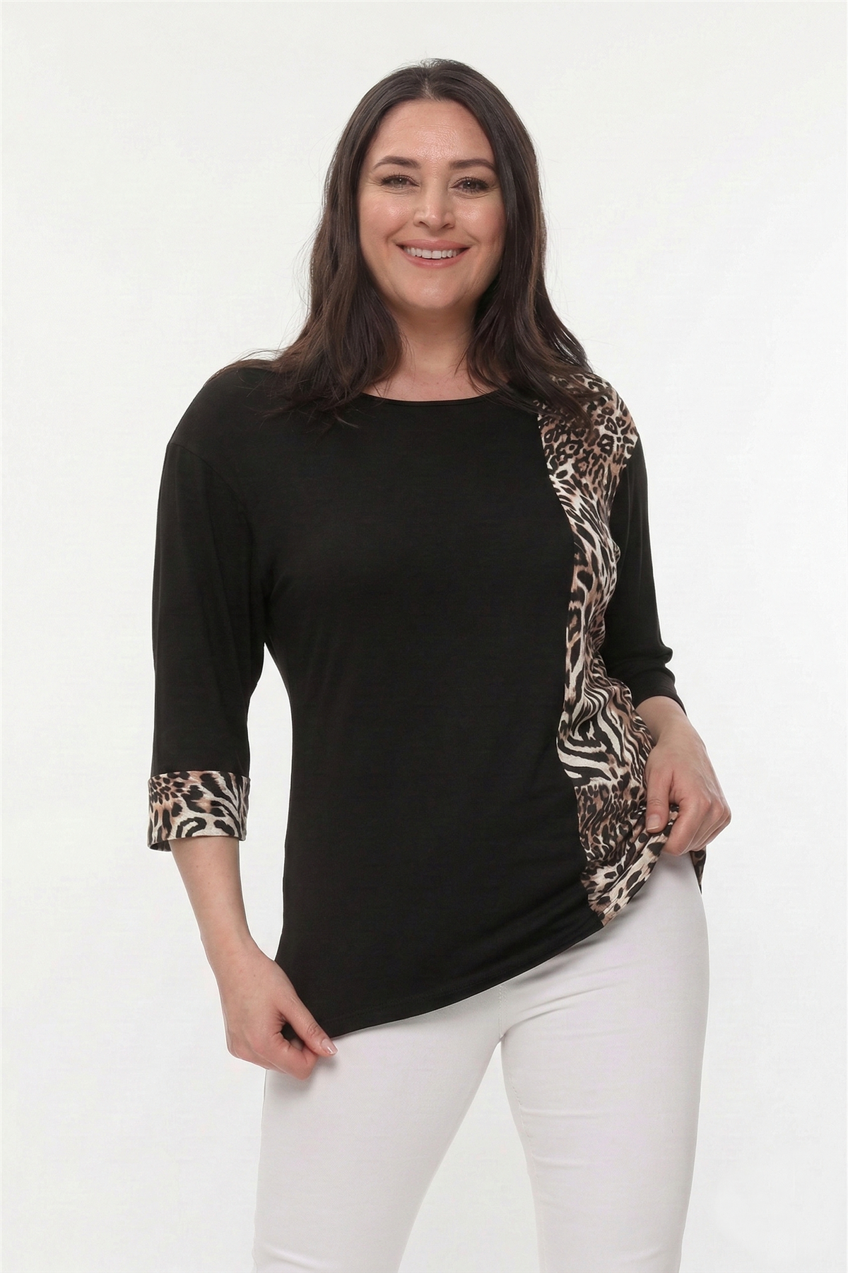 Büyük Beden Leopar Desen Blok Bluz SiyahCurvy TrendBüyük Beden Leopar Desen Blok Bluz Siyah