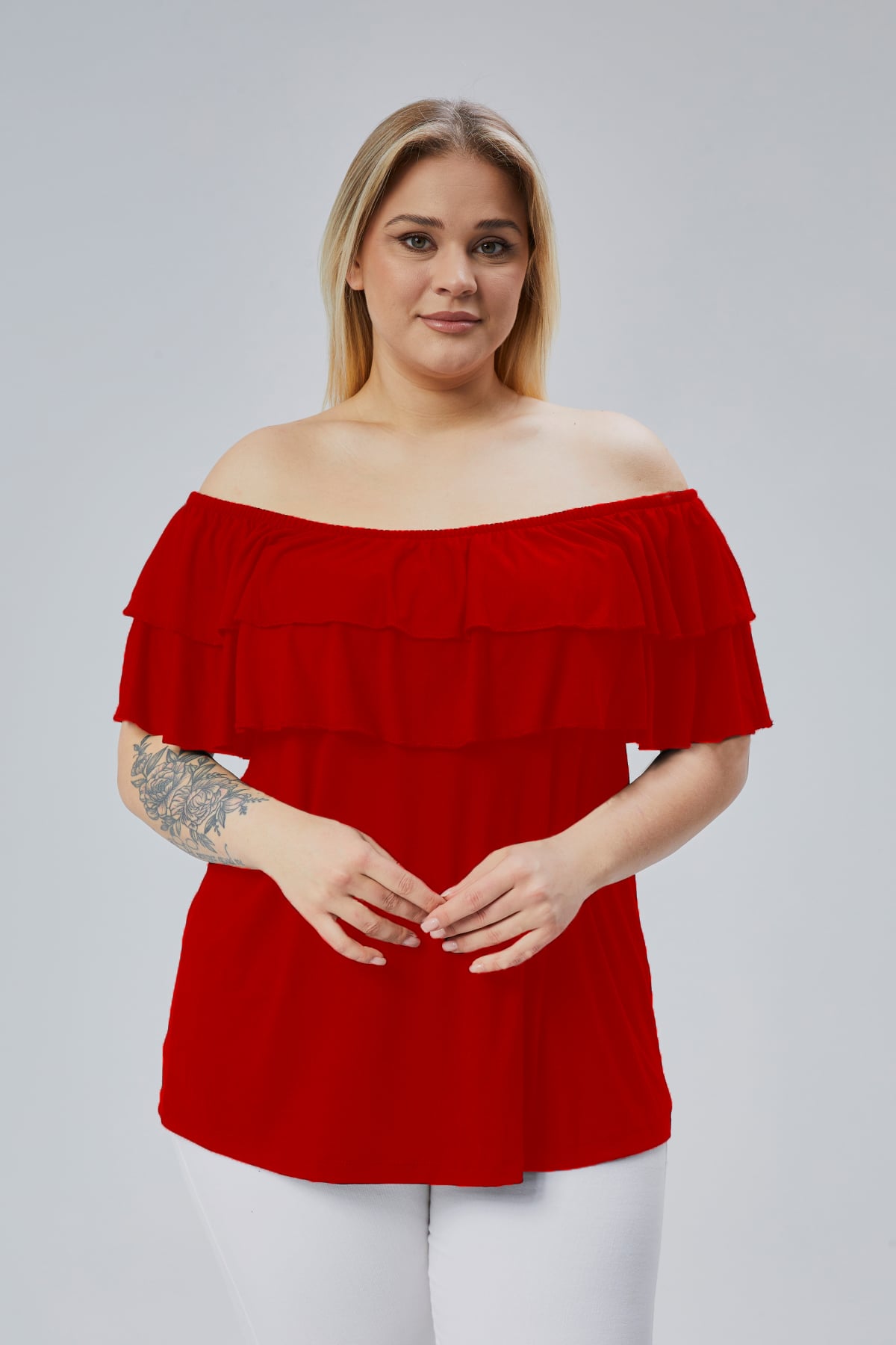Büyük Beden Madonna Yaka Viskon Bluz KırmızıCurvy TrendBüyük Beden Madonna Yaka Viskon Bluz Kırmızı