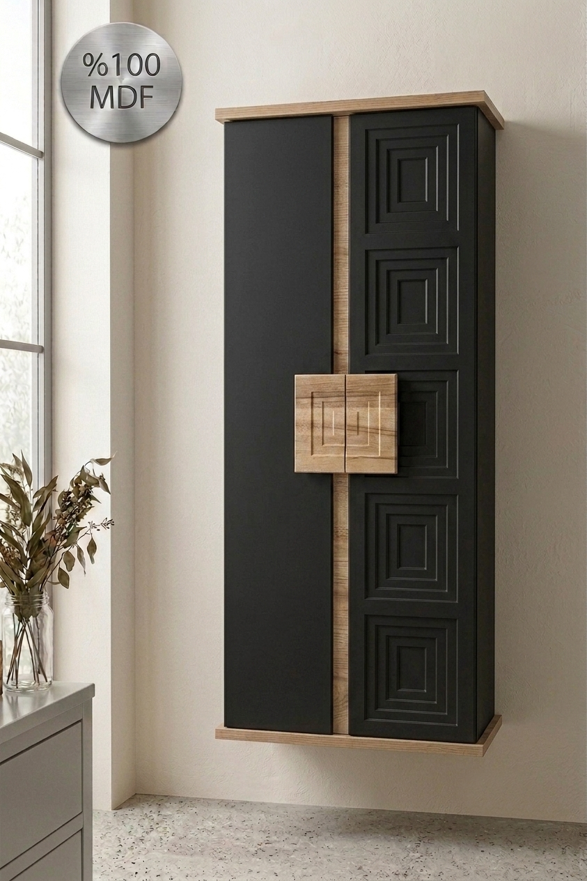 Nurcelant Banyo Mutfak Erzak Boy Dolabı Mdf Siyah