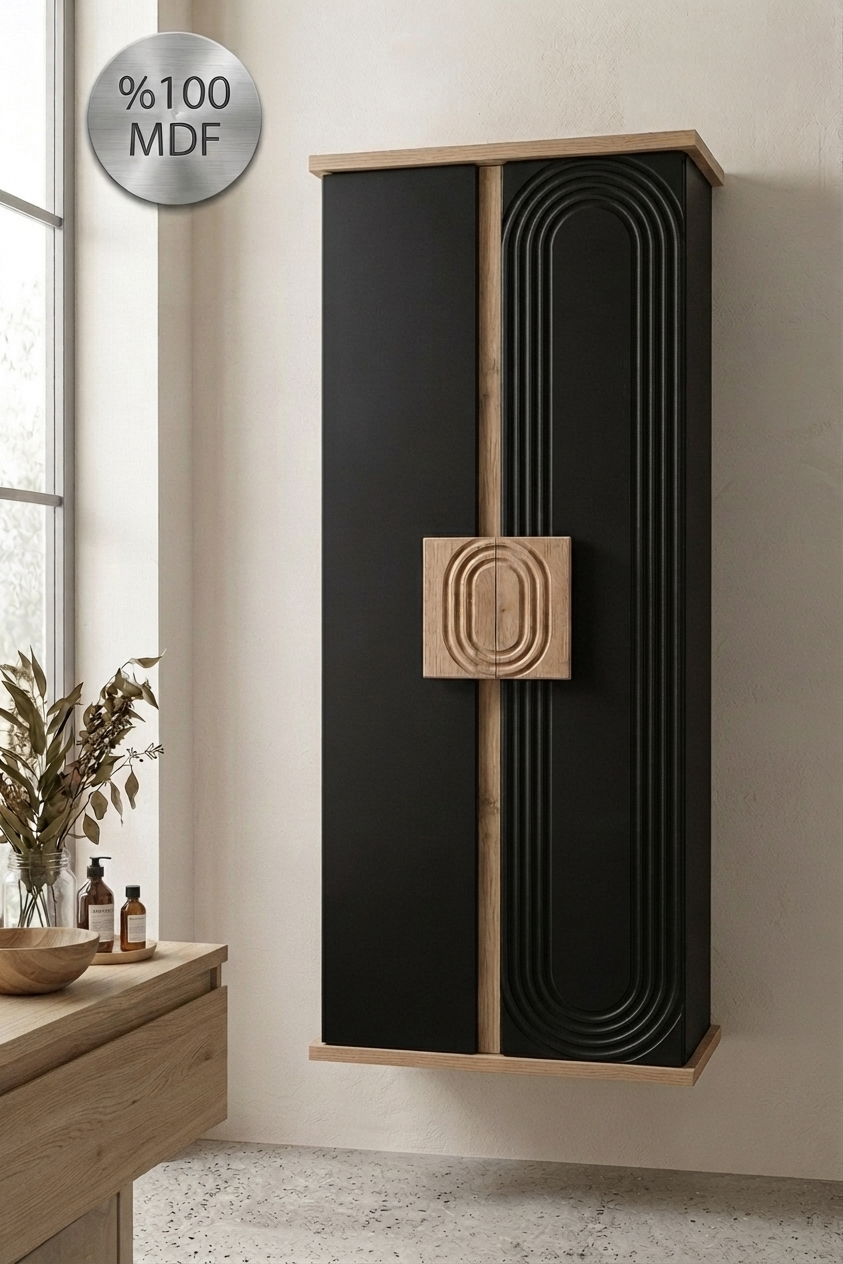 Nurcelant Banyo Mutfak Erzak Boy Dolabı Mdf Siyah