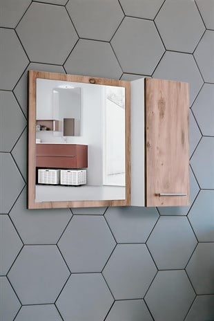 Nurcelant Banyo Dolabı Aynalı 80 cm Üst Modül Kayın