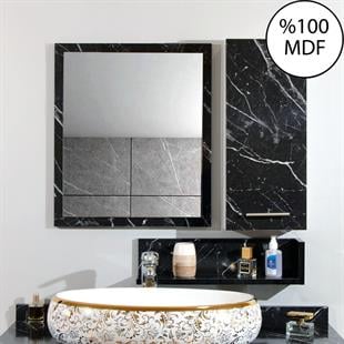 Nurcelant Banyo Dolabı Aynalı Raflı 80 cm Üst Modül Siyah