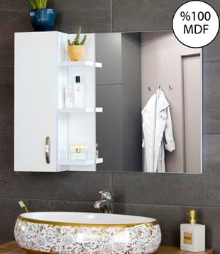 Nurcelant Banyo Dolabı Aynalı Raflı Mdf 80 cm Üst Modül Beyaz