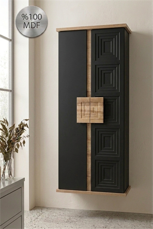 Nurcelant Banyo Mutfak Erzak Boy Dolabı Mdf Siyah