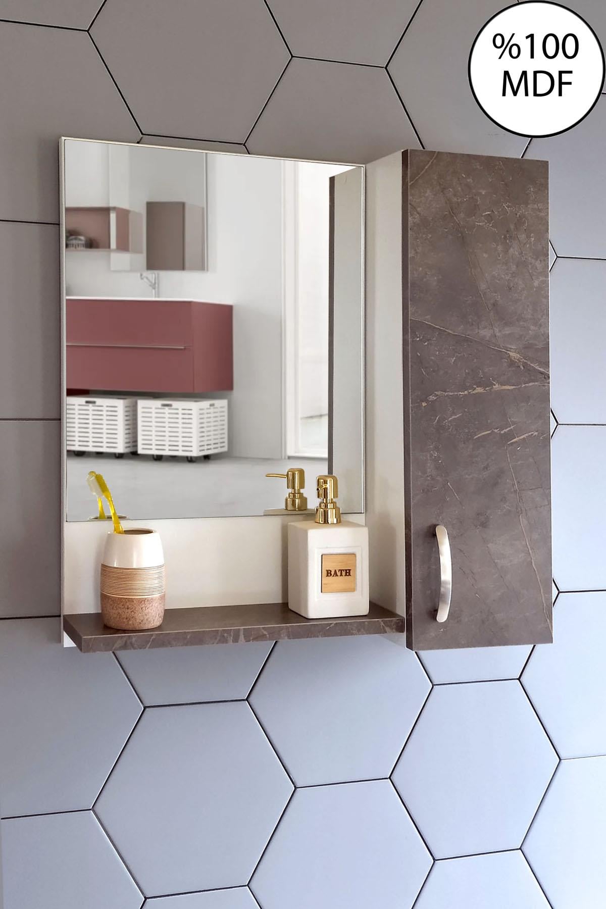 Nurcelant Banyo Dolabı Aynalı Mfd Raflı 60 cm Üst Modül Gordion