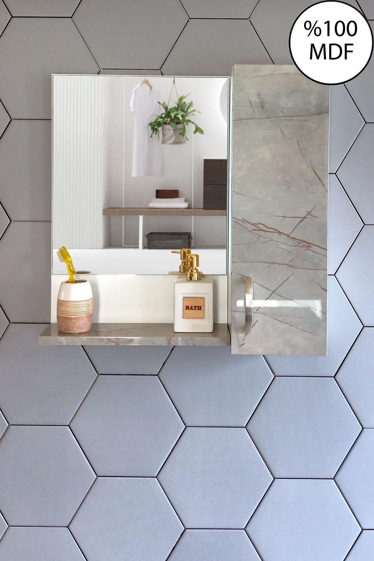 Nurcelant Banyo Dolabı Aynalı Raflı Mdf 60 cm Üst Modül Lagina Parlak