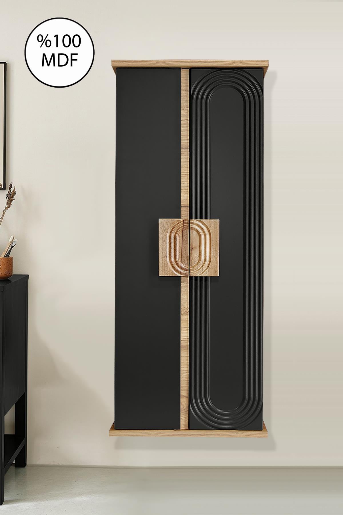 Nurcelant Banyo Mutfak Erzak Boy Dolabı Mdf Siyah