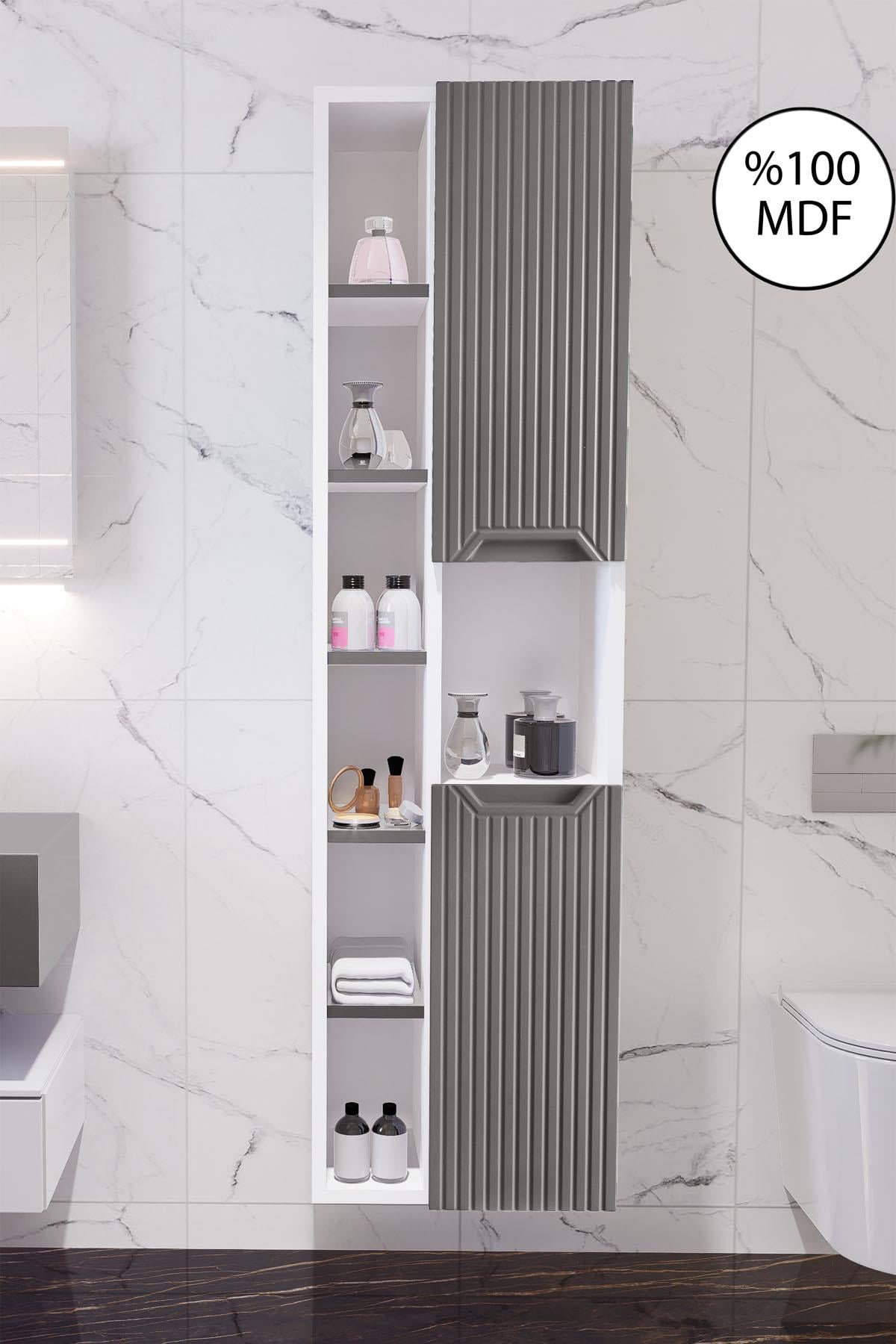 Nurcelant Çok Amaçlı Banyo Boy Dolabı Mdf Füme