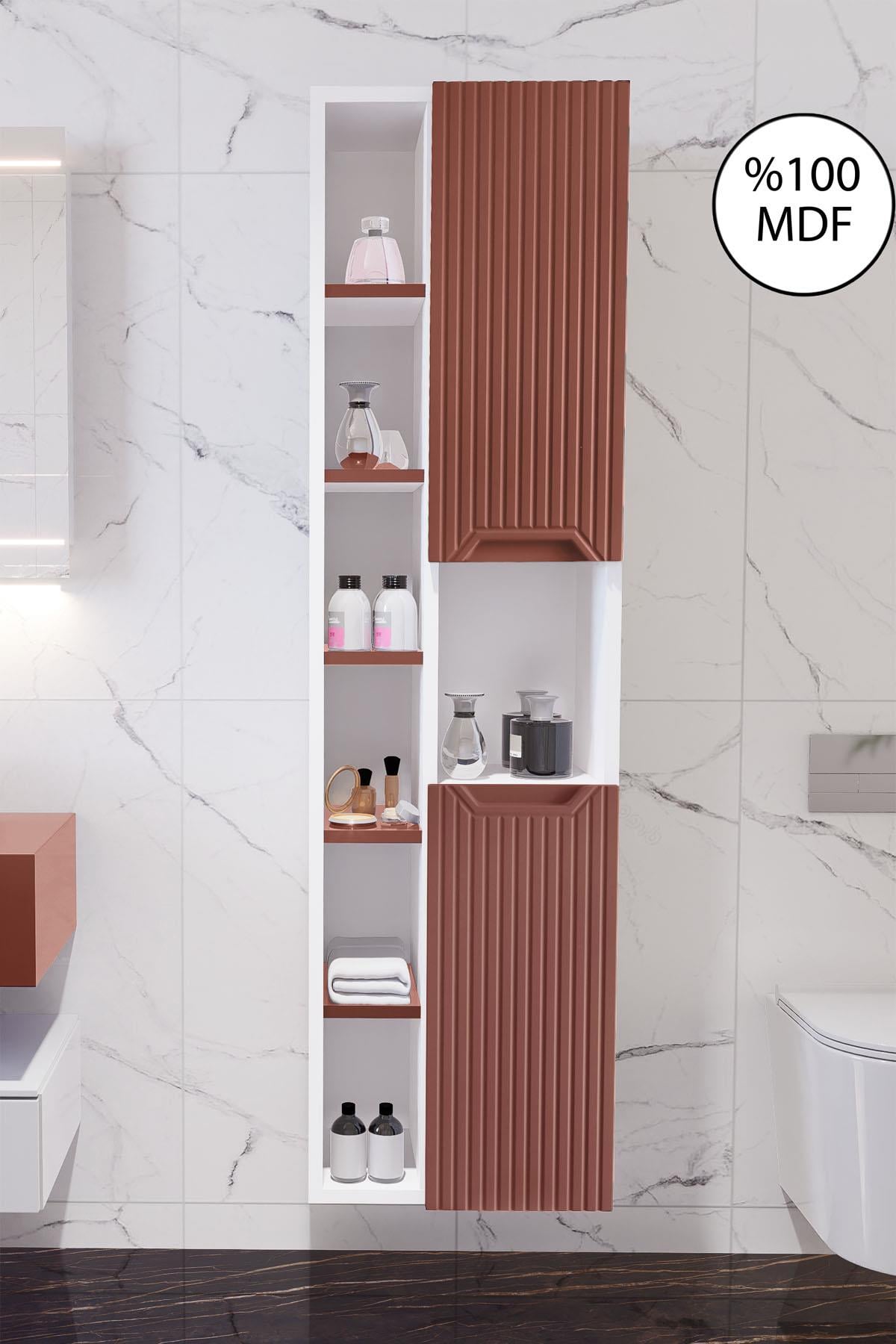 Nurcelant Çok Amaçlı Banyo Boy Dolabı Mdf Kiremit Kırmızı