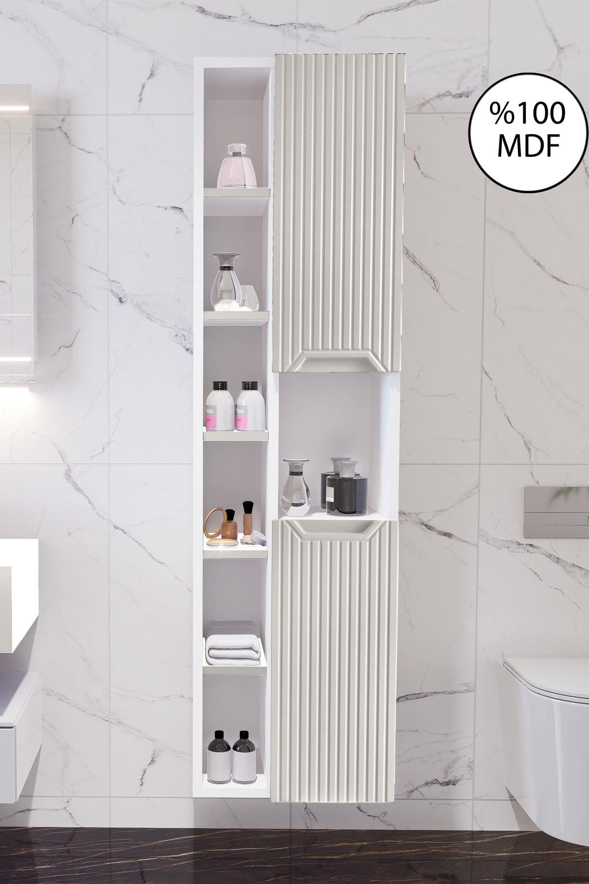 Nurcelant Çok Amaçlı Banyo Boy Dolabı Mdf Krem