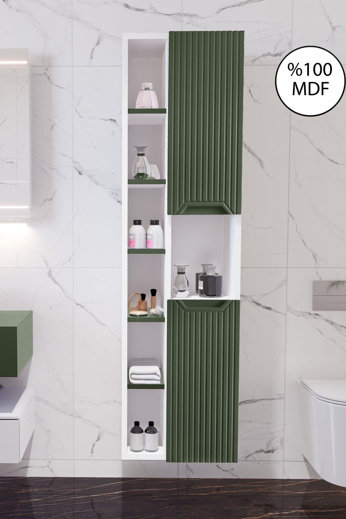 Nurcelant Çok Amaçlı Banyo Boy Dolabı Mdf Koyu Yeşil