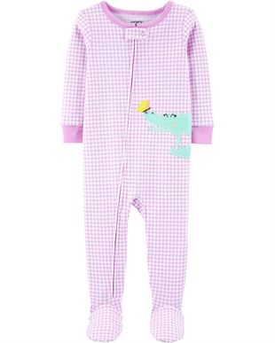 Kız Çocuk Kareli Timsah Desenli Tekli Pijama Tulum
