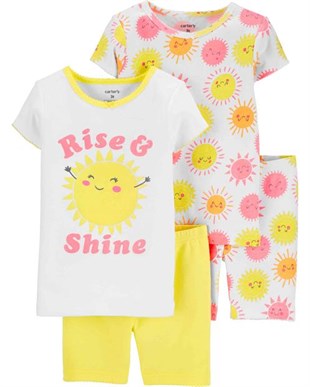 Kız Çocuk Sevimli Güneş Desenli 4'lü Pijama