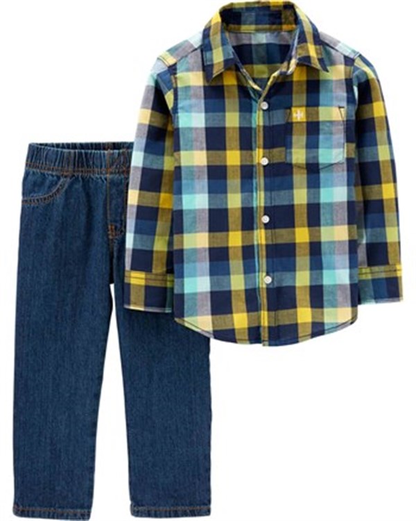 Erkek Bebek 2'li Kareli Gömlek ve Pantolon Set