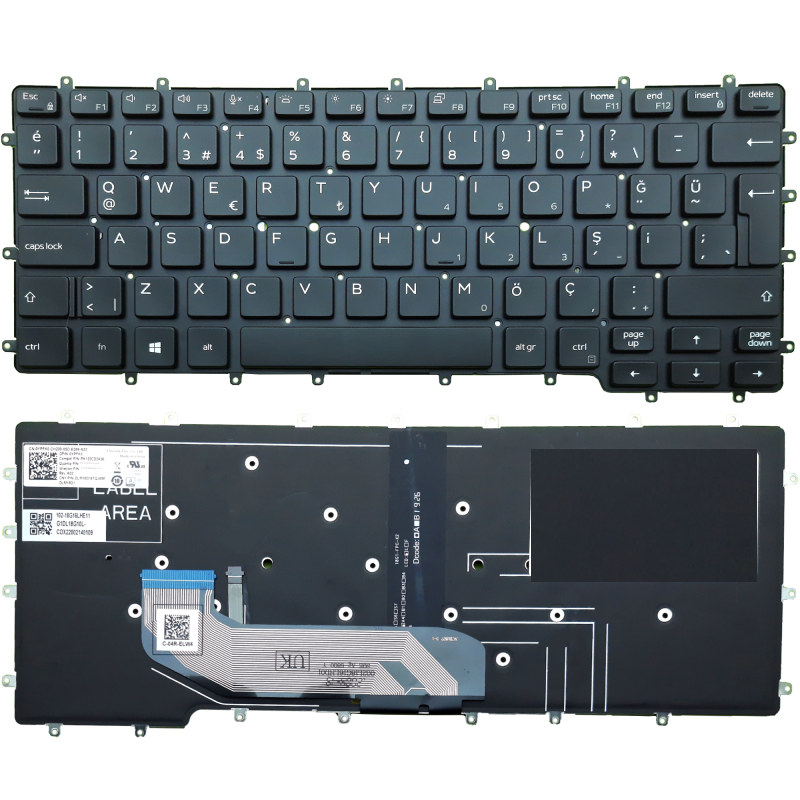 Dell Latitude 14 7400 2-in-1 Model: P110G, P110G001 Notebook Klavye Işıklı (Siyah - Arızalı)