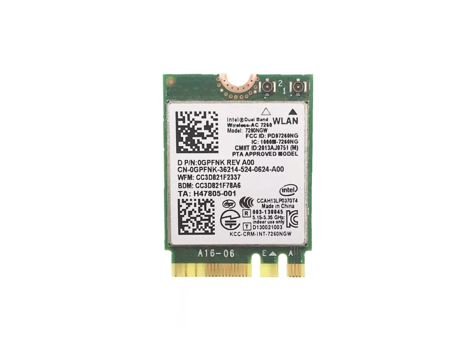 İntel Dual Band Wireless AC 7260NGW 802.11ac/abgn 5GHz 1200 Mbps Notebook WiFi Card