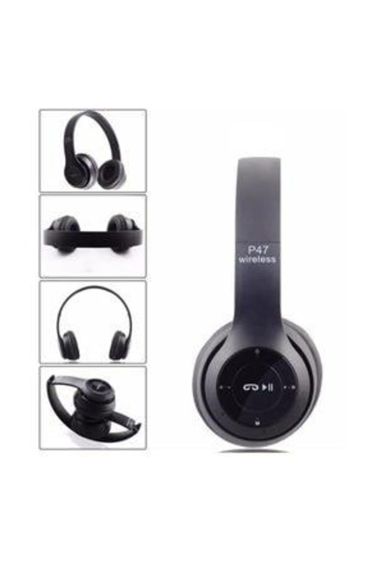 P47 WİRELESS BLUETOOTH KABLOSUZ KULAKLIK MP3 EXTRA BASS FM RADYO (Siyah)
