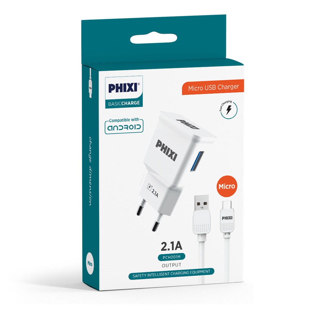 Phixi PCH201M Basic 2.1A Micro USB Kablolu Şarj Cihazı