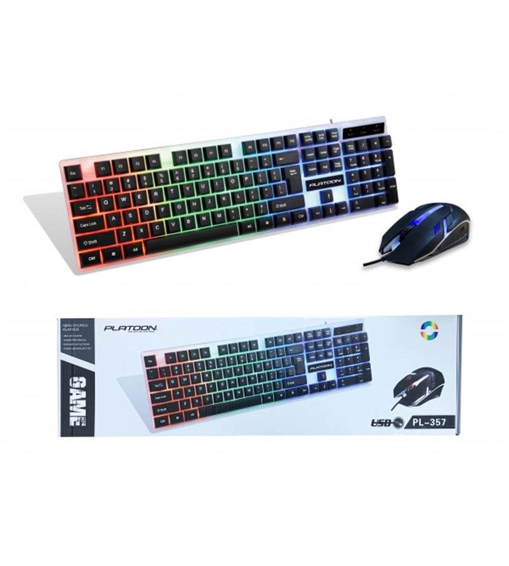 PL-357 IŞIKLI OYUNCU USB KABLOLU KLAVYE&MOUSE SET