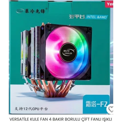 VERSATİLE FZ, F2 KULE Cpu  Cooler FAN 4 BAKIR BORULU ÇİFT FANLI IŞIKLI Rgb Soğutucu