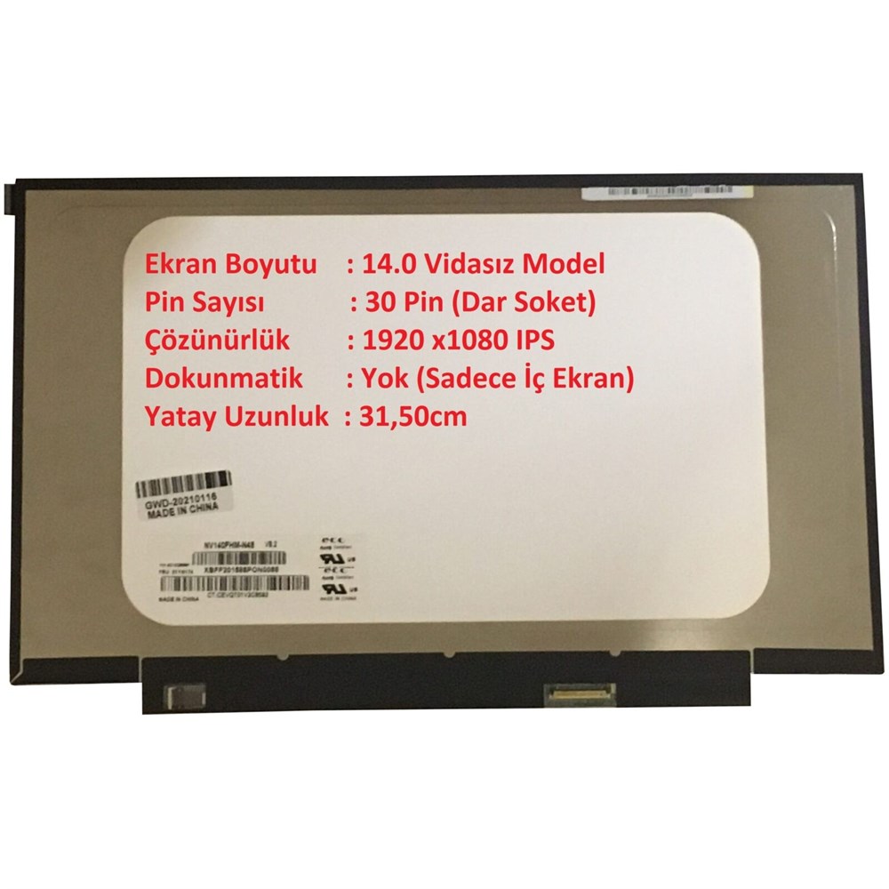 14.0 30 Pin Slim Led 1920X1080 Full Hd N140HCA-EAC NV140FHM-N4K V8.0 315mm Dar Kasa IPS Lcd Panel