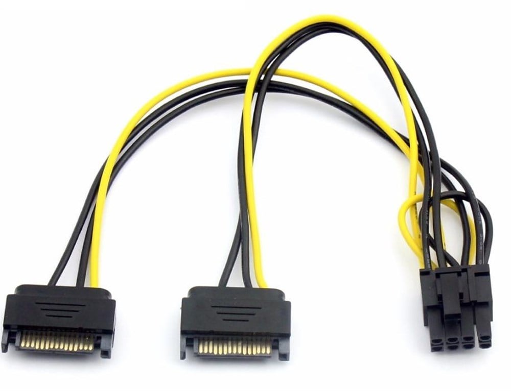 2x Sata to 8 Pin (6+2 ) Pci-e Express Güç Molex Power Kablosu Çevirici Dönüştürücü
