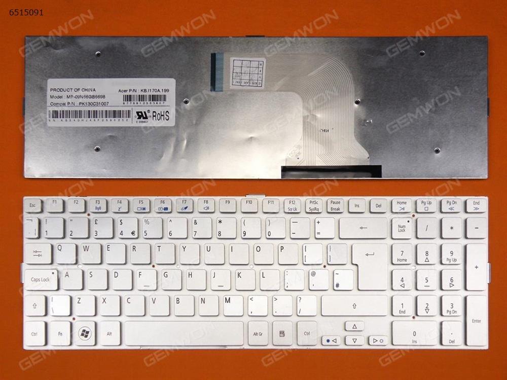 ACER AS5943 5943G AS8943 8943G SiLVER UK PK130C31007 MP-09N66GB6698 Laptop Klavye (Gümüş)