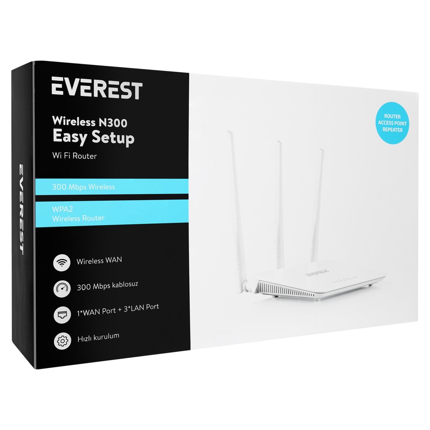 Everest Wireless N300 EWR-F303 2.4GHz 300Mbps 1Wan + 3Lan Portlu Wireless Router, Access Point, Repeater
