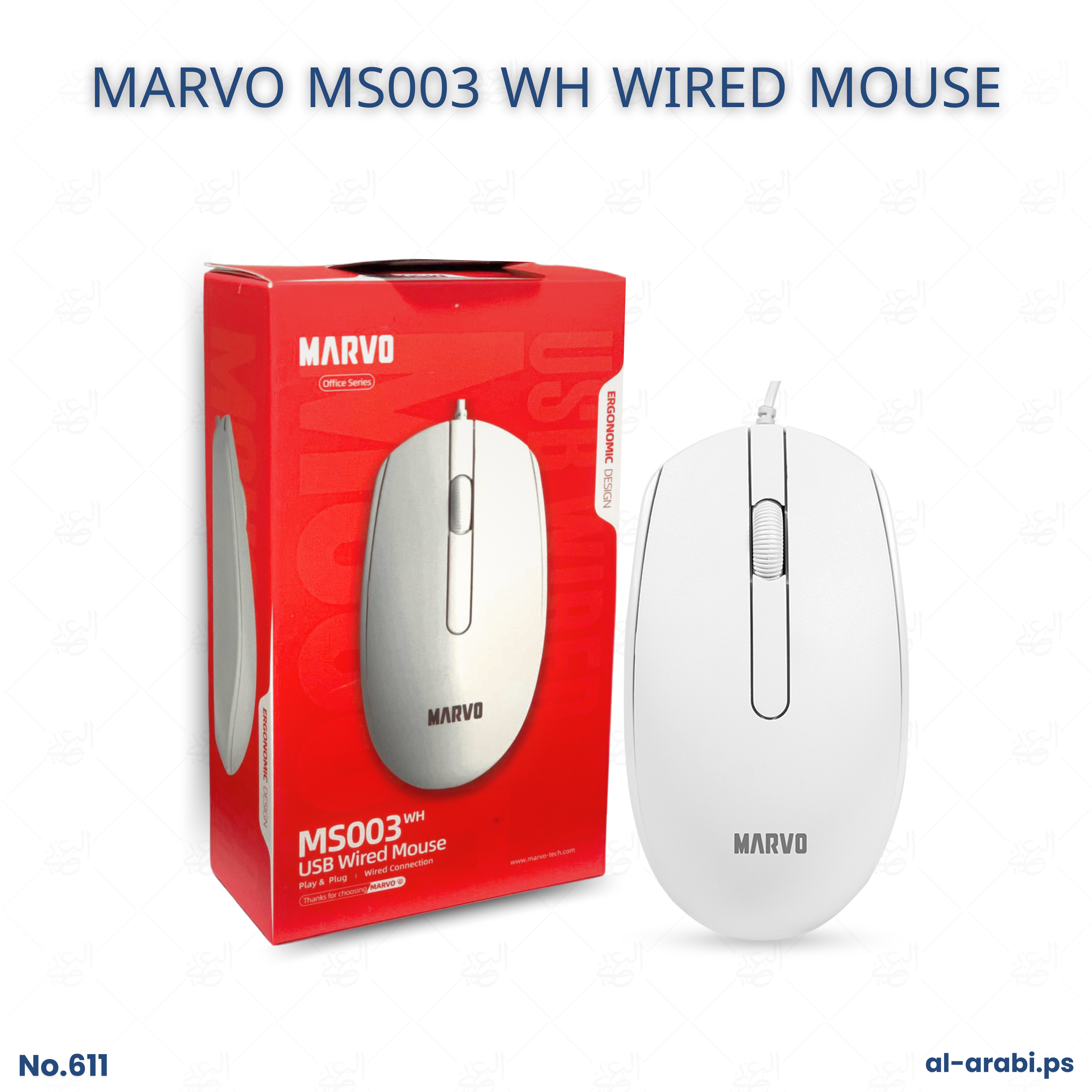 Marvo MS003 Wh Ergonomik Optik Kablolu Mouse