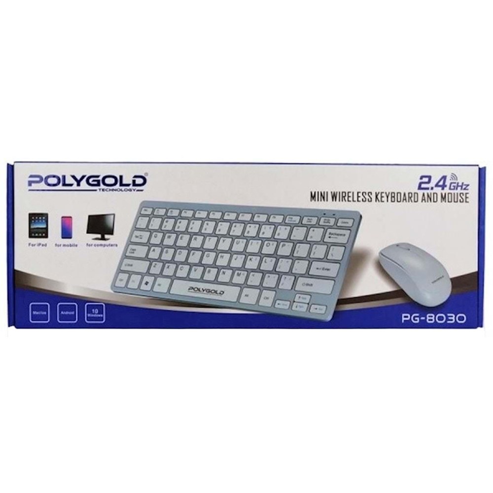 Polygold Klavye Kablosuz Mini + Mouse Set Beyaz Pg-8030